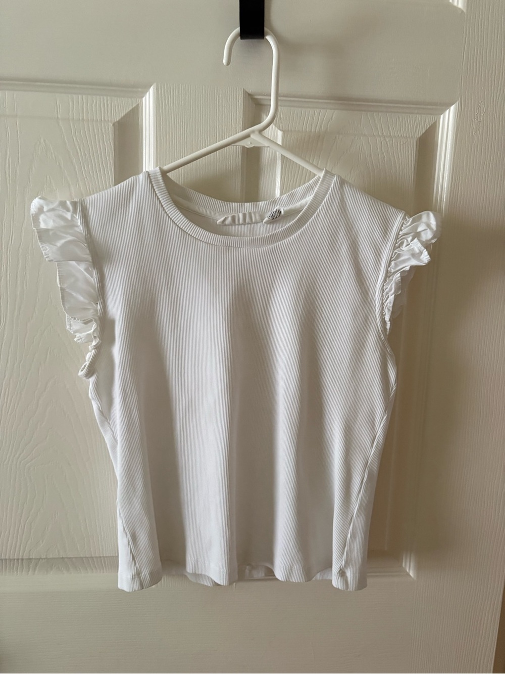 100% Cotton White Ruffle Sleeve Top